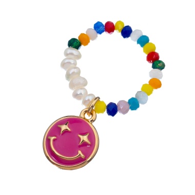 Кольцо Moon Paris, Kids, стрейч, жемчуг, кристаллы, смайл, MK-23.03-017 розовый