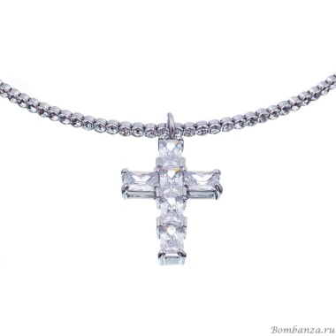 Колье Moon Paris, Ringo Queen, гривна, с крестом и кристаллами, MRQ-23.12-053 серебристый