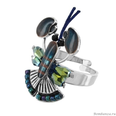 Кольцо TARATATA, Mr Lobster, разъемное, со смолой, бусинами и шнуром, TT-T24-04411-104 синий