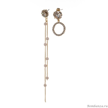 Серьги Moon Paris, Ringo Queen, асимметричные, кристаллы, жемчуг, MRQ-23.12-098 золотистый