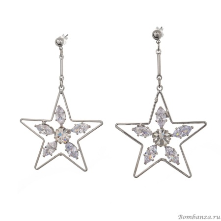 Серьги Moon Paris, Ringo, со звездой и кристаллами, MR-23.12-066 серебристый