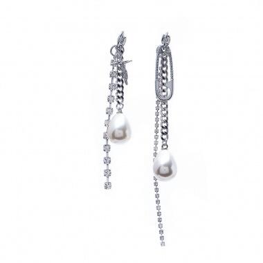 Серьги Moon Paris, Ringo, асимметричные, с жемчугом и кристаллами, MR-21.04-054 серебристый