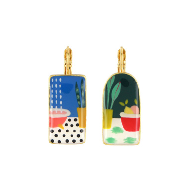 Серьги TARATATA, Curieuse, асимметрия, цветная смола, роспись, TT-E26-01701-20M золотистый
