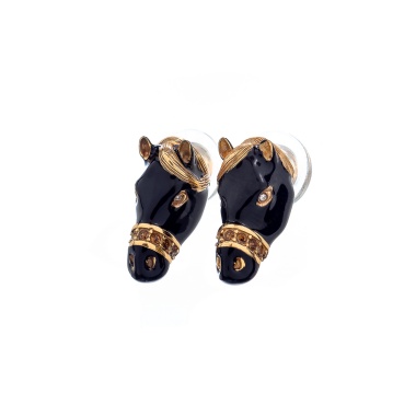 Серьги Polina Firenze, лошадь с кристаллами и эмалью, PF25.2-OR2634 черный