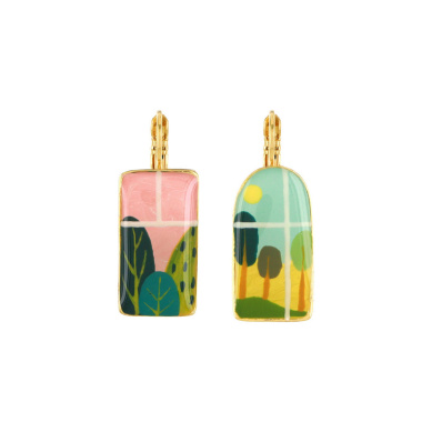 Серьги TARATATA, Curieuse, асимметрия, цветная смола, роспись, TT-E26-01703-20M золотистый