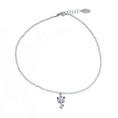 Колье Lanzerotti, Cuori, кошачий глаз, цирконий, кот, кристаллы, LZ-24.02-130 белый