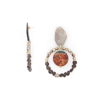 Серьги Nature Bijoux, L'ile Rousse, перламутр, жемчуг, яшма, кварц, NB25.2-12-90421 серый