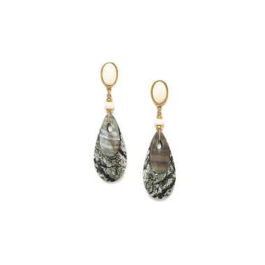 Серьги Nature Bijoux, Ozaretta, камень боджи, перламутр, кость, NB23.2-12-78722 серый