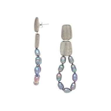 Серьги Nature Bijoux, Pebble Beach, из эбенового дерева, с жемчугом, NB25.2-12-90372 серый