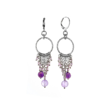 Серьги Lanzerotti, Iris, с аметистом, агатом и кристаллами, LZ-26.03-093 сиреневый