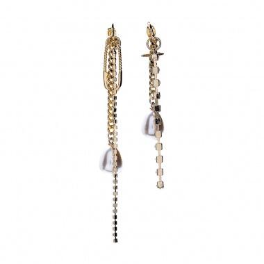 Серьги Moon Paris, Ringo, асимметричные, с жемчугом и кристаллами, MR-21.04-054 золотистый