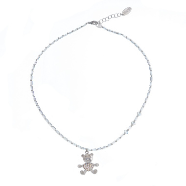 Колье Lanzerotti, Cuori, с подвеской-медведем и кристаллами, LZ-24.02-129 серебристый