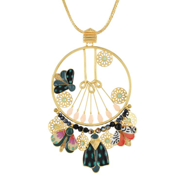 Колье TARATATA, Watt`s up, с цветной смолой, бусинами и стразами, TT-H23-09113-20M золотистый