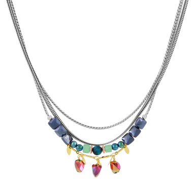 Колье TARATATA, Papong, со стеклянными бусинам и тигровым глазом, TT-E24-11119-10M серебристый