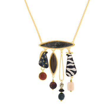 Колье TARATATA, Zebra, песчаник, гелиолит, тигровый глаз, яшма, TT-H25-04107-20M золотистый