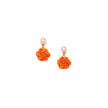 Серьги Franck Herval, Clea, с цветком покрытым эмалью и жемчугом, FH23.2-12-68192 оранжевый