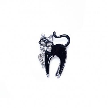 Брошь Moon Paris, Kids, кошка с бантом, с кристаллами, MK-21.11-009 черный
