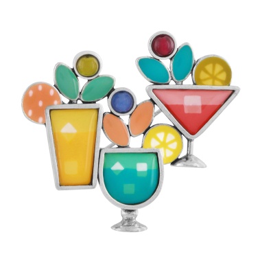 Брошь TARATATA, Cocktail, с цветной смолой и  бусинами, TT-E24-05204-10M серебристый