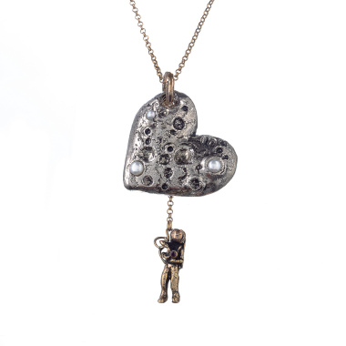 Колье Alcozer&J, "Лунное сердце",с жемчугом и гранатом, AL-C5493C золотистый