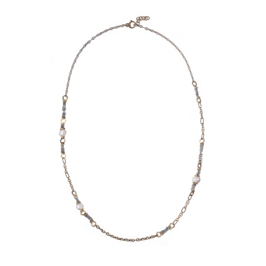 Колье Alcozer&J, с лабрадоритом и жемчугом, AL-C68KU25-R серый