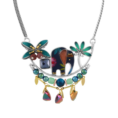 Колье TARATATA, Papong, смола, бусины, стразы, тигровый глаз, TT-E24-11120-10M серебристый