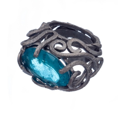 Кольцо Estrosia, с кристаллом параиба, ES-ANM55-7A бирюзовый, 17,5