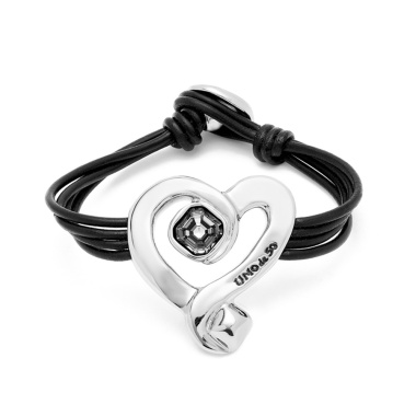 Кожаный браслет UNOde50 Ser Expresiva с черным кристаллом, с серебром PUL2542NGRMTL0L