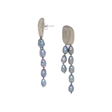 Серьги Nature Bijoux, Pebble Beach, из эбенового дерева, с жемчугом, NB25.2-12-90371 серый