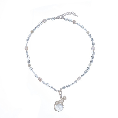 Колье Lanzerotti, Cuori, жемчуг, хрусталь, лунный камень, селенит, LZ-24.02-151 серебристый