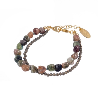 Браслет Lanzerotti, Elisir, двойной, с турмалином и пиритом, LZ-25.10-290 серый