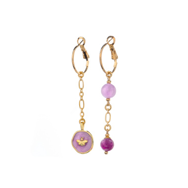Серьги Lanzerotti, Iris, асимметрия, с аметистом и лепидолитом, LZ-26.03-084 сиреневый