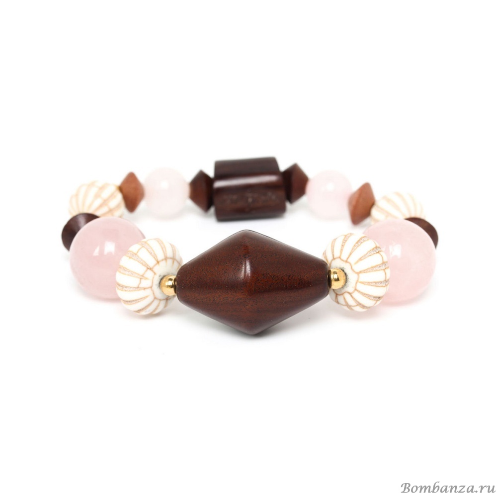 Браслет Nature Bijoux, Choco rose, стрейч,говлит,розовое  дерево,розов.кварц, NB22.1-13-42091 коричневый