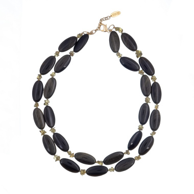 Колье Lanzerotti, Sfarfallio, двойное,обсидиан,зеленый гранат, гематит, LZ-24.01-090 зеленый