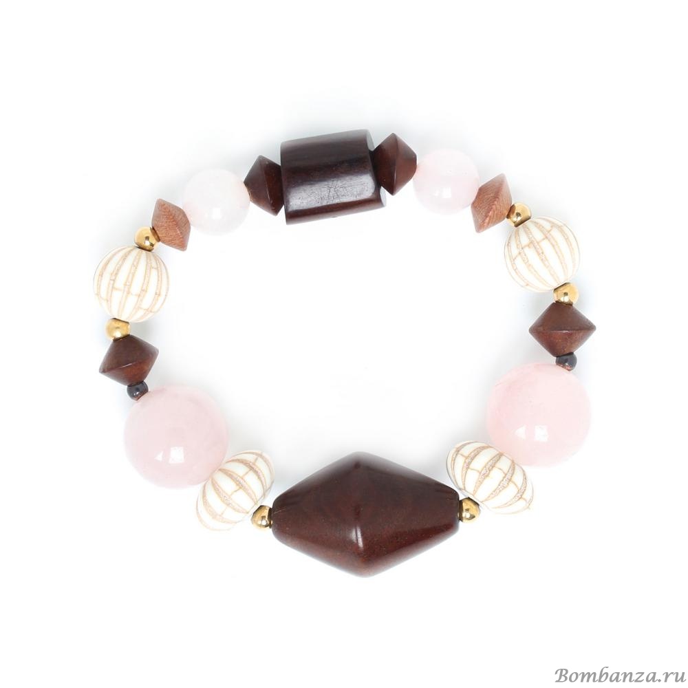 Браслет Nature Bijoux, Choco rose, стрейч,говлит,розовое  дерево,розов.кварц, NB22.1-13-42091 коричневый