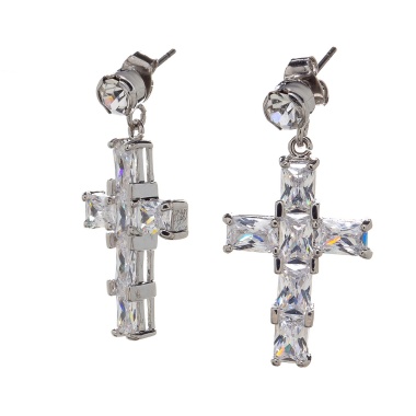 Серьги Moon Paris, Ringo Queen, с крестом и кристаллами, MRQ-23.12-052 серебристый