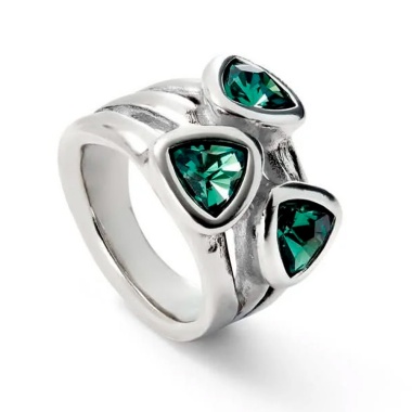 Кольцо UNOde50 Ser Camaleonica с зелеными кристаллами, с серебром ANI0849VRDMTL15