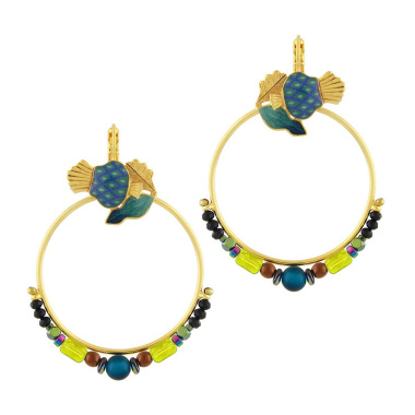 Серьги TARATATA, Chardon bleu, со смолой, бусинами и тигровым глазом, TT-H24-09774-204 синий