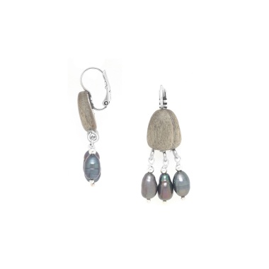 Серьги Nature Bijoux, Pebble Beach, из эбенового дерева, с жемчугом, NB25.2-12-90373 серый