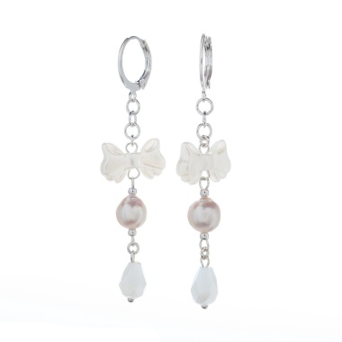 Серьги Lanzerotti, Splendore, с бантом, жемчугом и кристаллом, LZ-24.08-310 белый