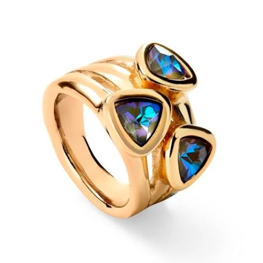 Кольцо UNOde50 Ser Camaleonica с кристаллами-хамелеонами, с золотом ANI0849MCLORO15