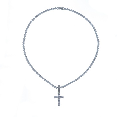 Колье Moon Paris, Ringo Queen, с крестом и кристаллами, MRQ-23.12-054 серебристый