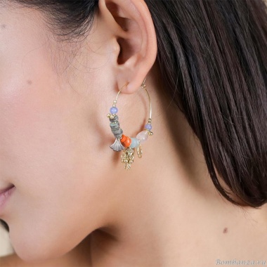 Серьги Franck Herval, Layla, амазонит, кварц, перламутр, бусины, яшма, FH25.1-12-69583 золотистый