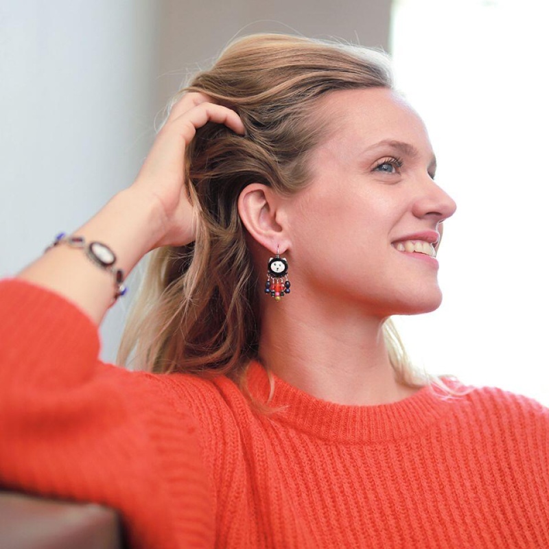 Серьги Taratata, Chabeaute, серебристые, с цветной эмалью и стеклянными бусинами, мех, TT-H19-04725-10M