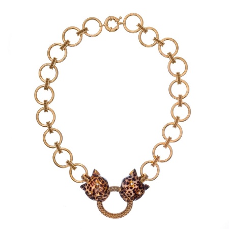 Колье Polina Firenze, ягуар с кристаллами и эмалью, PF25.2-PE4401 коричневый