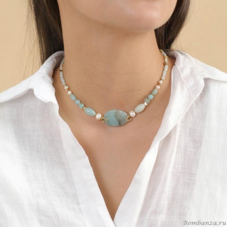 Колье Nature Bijoux, Honolulu, с амазонитом и жемчугом, NB24.1-15-43082 голубой Колье Nature Bijoux, Honolulu, с амазонитом и жемчугом, NB24.1-15-43082 голубой