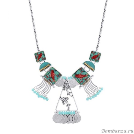 Колье Taratata, Zigzag, серебристое, с бусинами и цветной  вставкой, TT-E20-21147-104