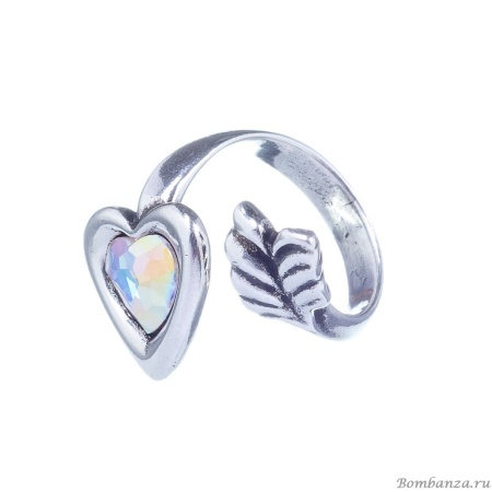 Кольцо Ciclon, Cuore, незамкнутое, сердце, чешское стекло, CN-22E500 хрустальный