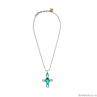 Колье Thot Gioielli, с подвеской-крестом и рейнстоунами, TG25.1-CLV51 зеленый