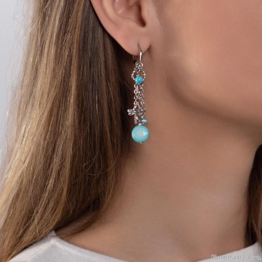 Серьги Lanzerotti, Marino, с говлитом, бирюзой и кошачьим глазом, LZ-25.06-159 голубой