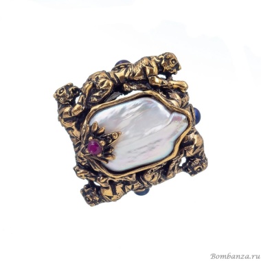 Кольцо Alcozer&J, жемчуг, рубин, AL2406-A108AN24 золотистый